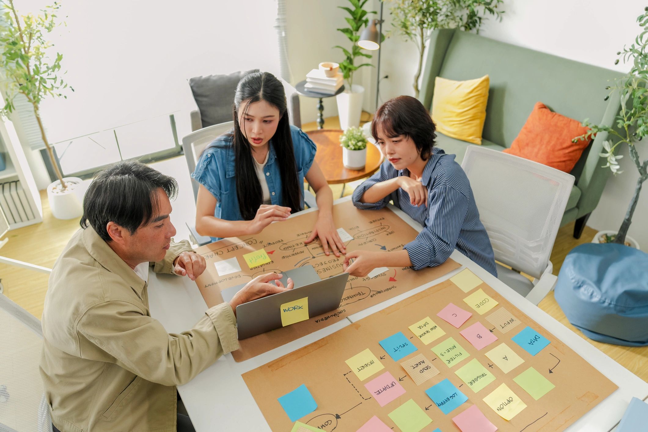 People collaborating around a shared planning table